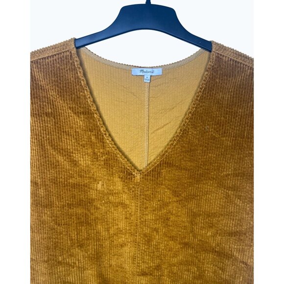 Madewell Corduroy Side-Button Shift Dress V-Neck Medium Antique Gold Casual - Picture 8 of 14